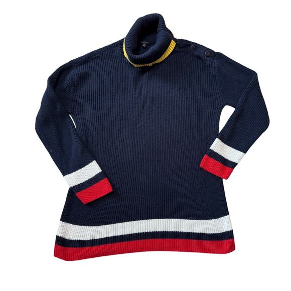 TALBOTS Blue Turtle neck sweater, Cotton Blend, colorful tunic style, Medium - Picture 1 of 8